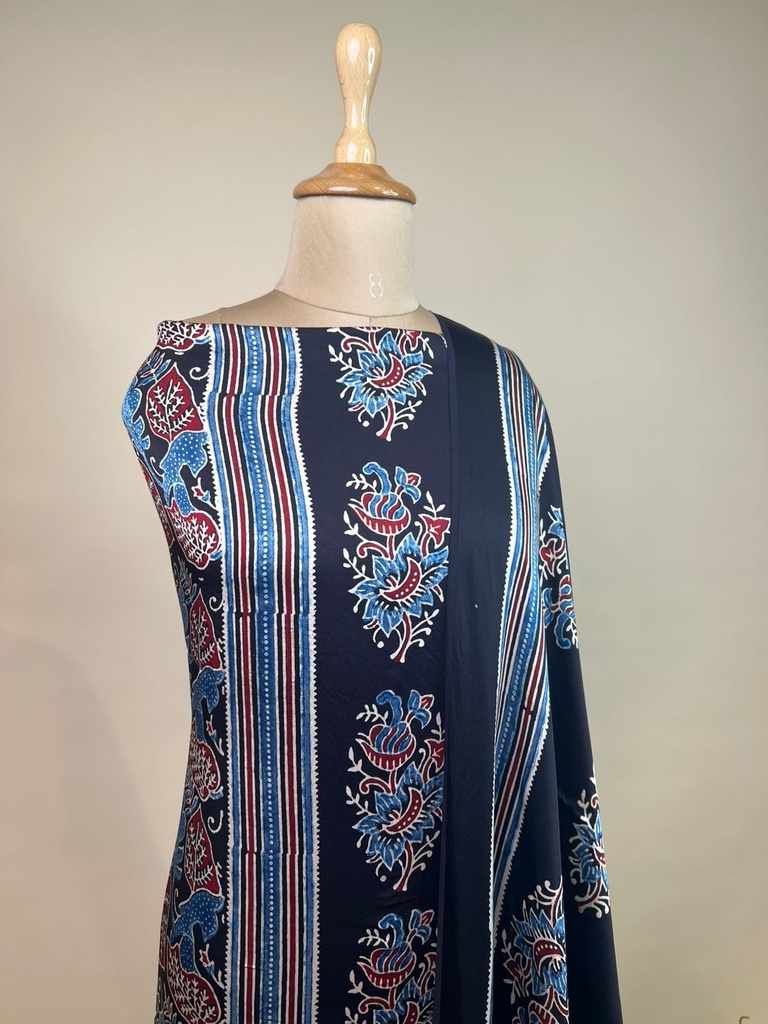 Ajrakh Modal Silk Top and Dupatta Set 5048
