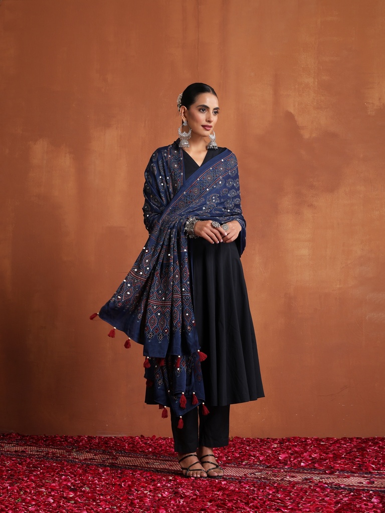 Ajrakh Handwork Silk Dupatta 5035