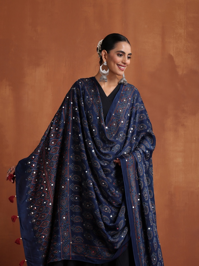 Ajrakh Handwork Silk Dupatta 5035