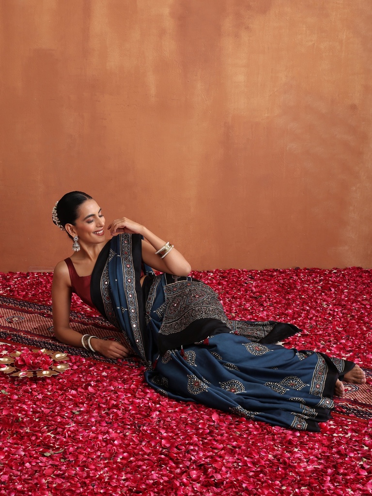 Designer Ajrakh Modal Saree