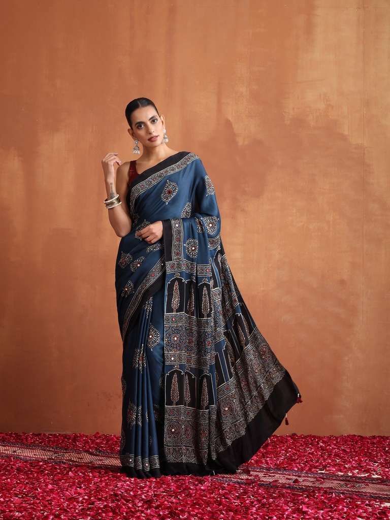 Designer Ajrakh Modal Saree