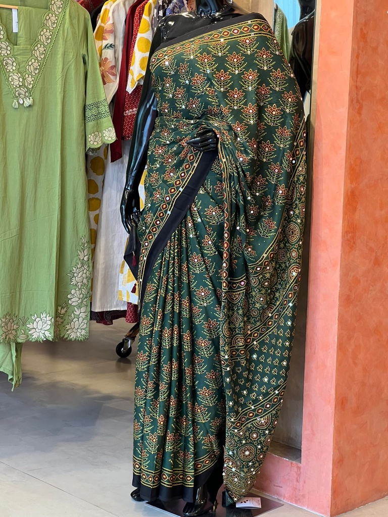 Ajrakh Modal Silk Mirror Saree 5036