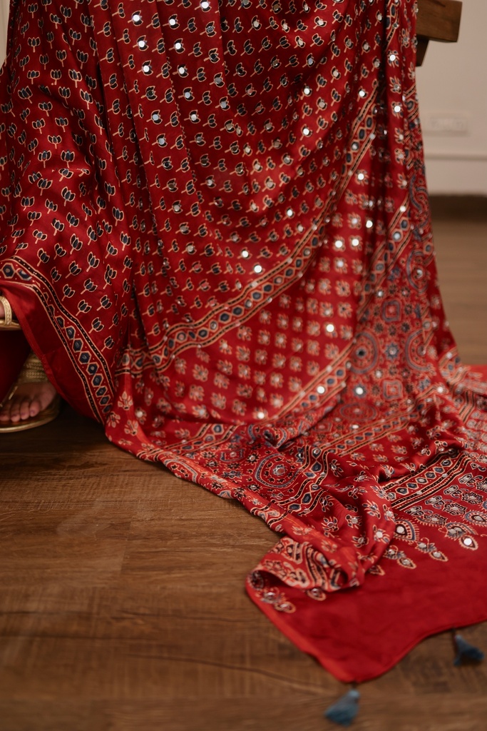 Ajrakh Silk Mirror Saree 5036