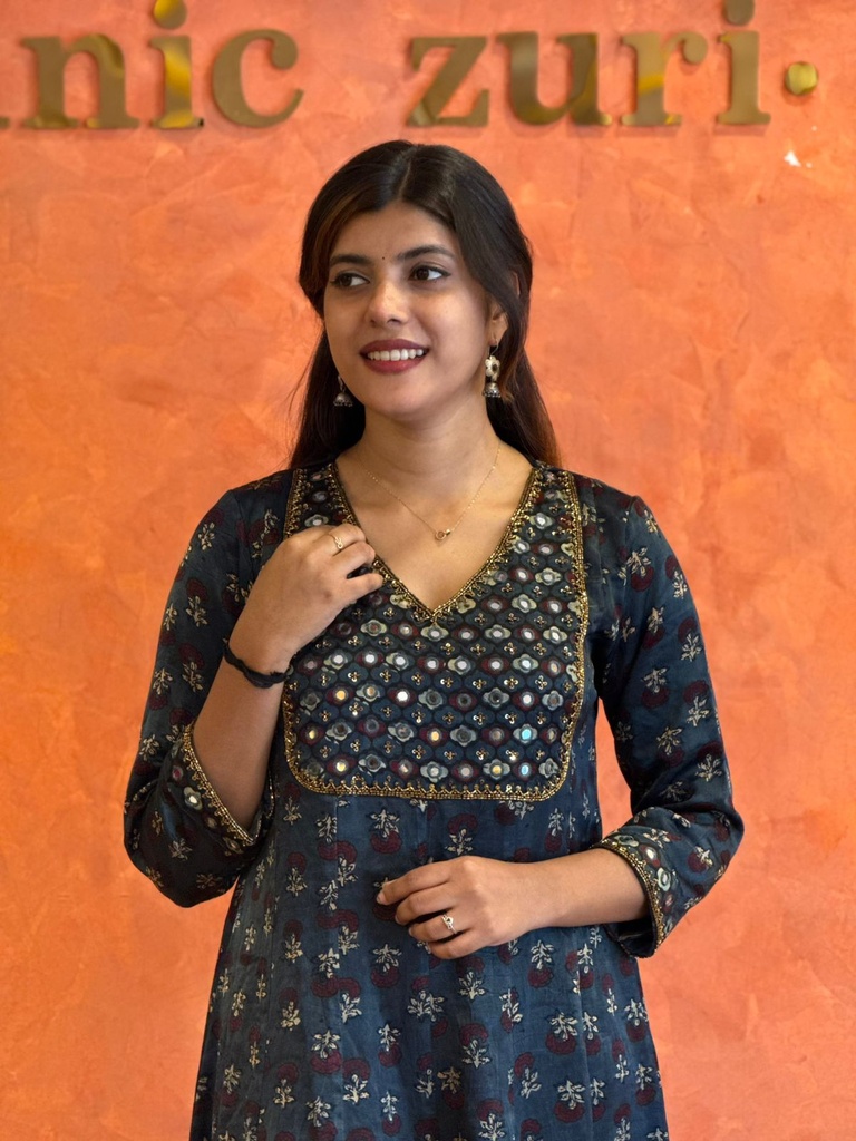 Ajrakh Handwork Anarkali Kurti 5028 Blue