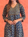 Ajrakh Handwork Anarkali Kurti 5028 Olive Blue