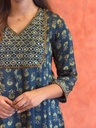 Ajrakh Handwork Anarkali Kurti 5028 Olive Blue