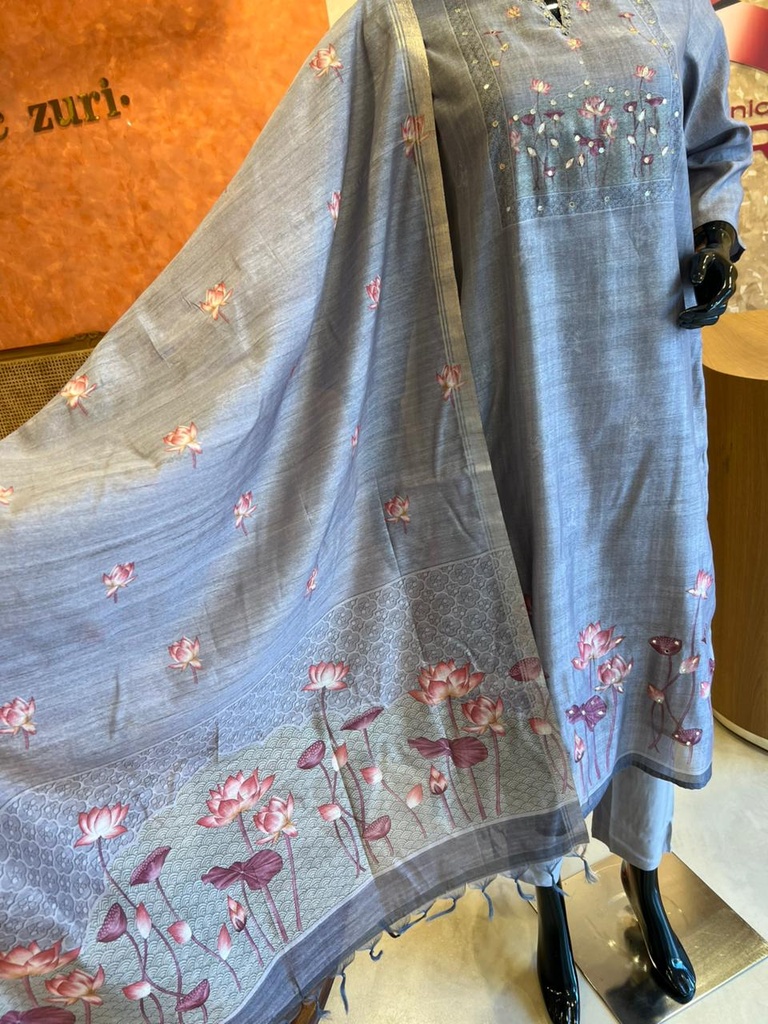 Tissue Silk Kurti set 5028 Gray