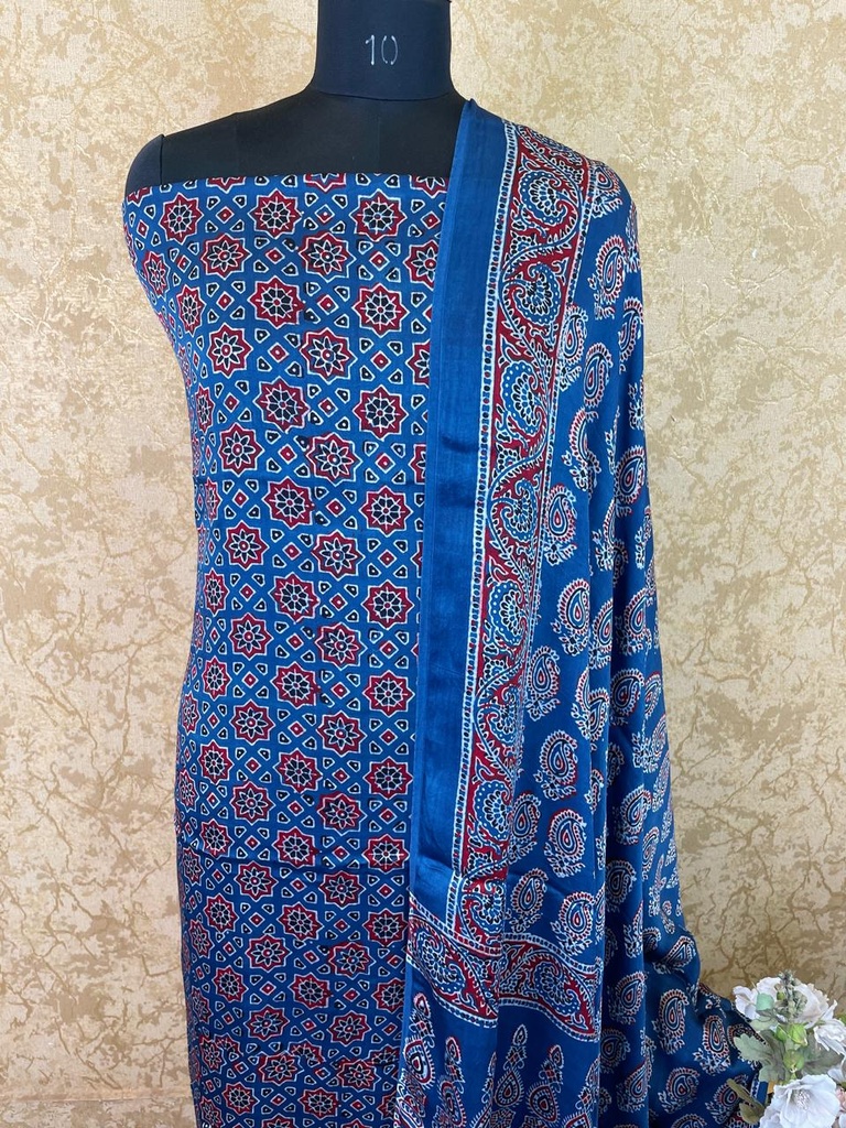 Ajrakh Modal Silk Top And Dupatta Set 5041