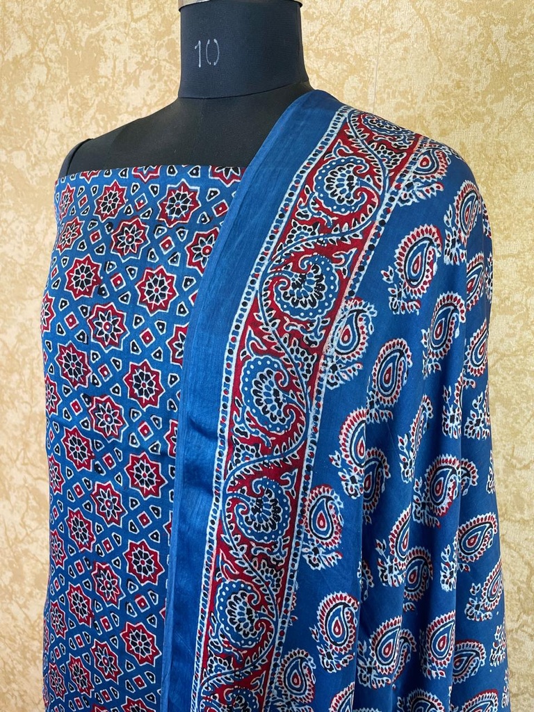 Ajrakh Modal Silk Top And Dupatta Set 5041