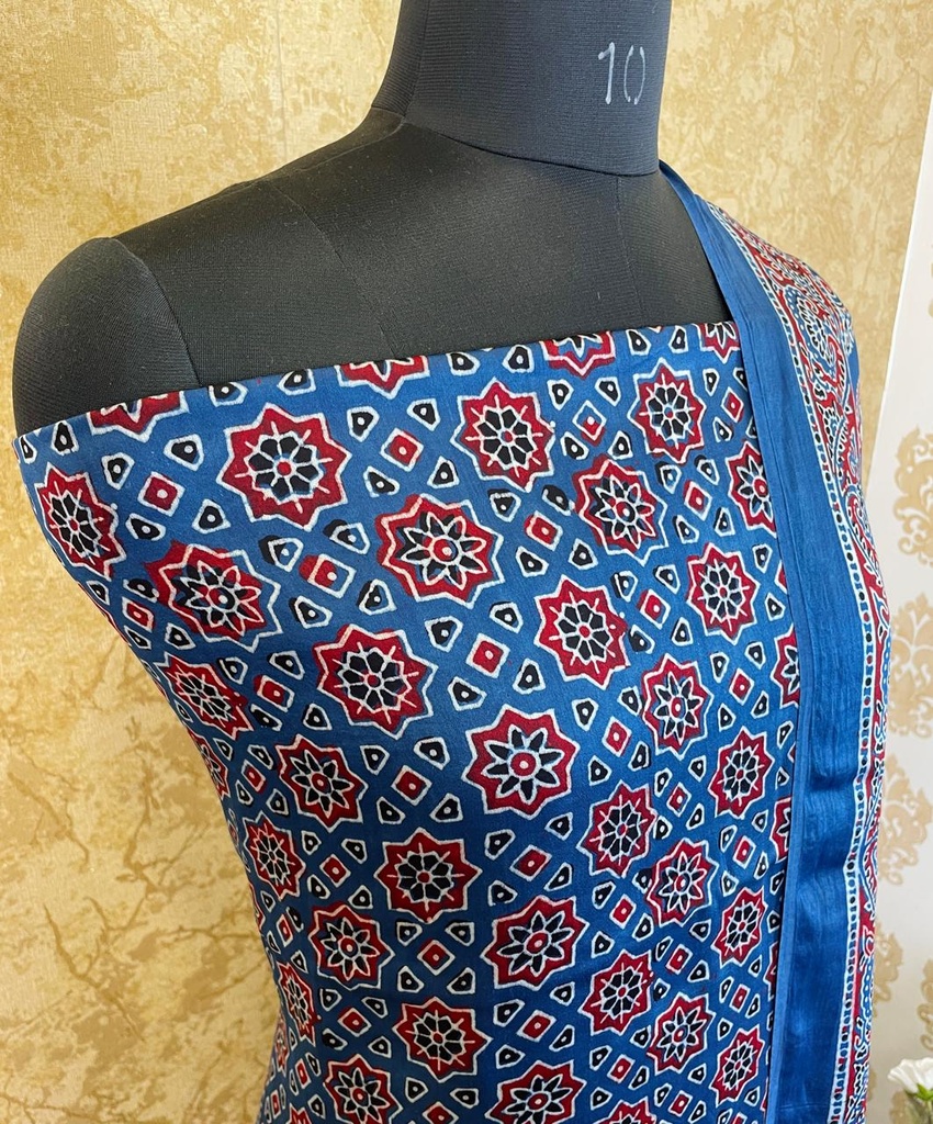 Ajrakh Modal Silk Top And Dupatta Set 5041