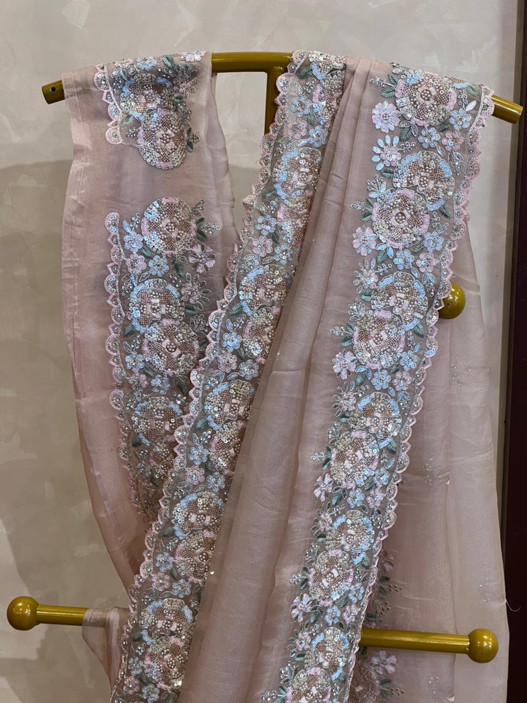 Soft Organza Embroidered Saree 5018 Peach Pink