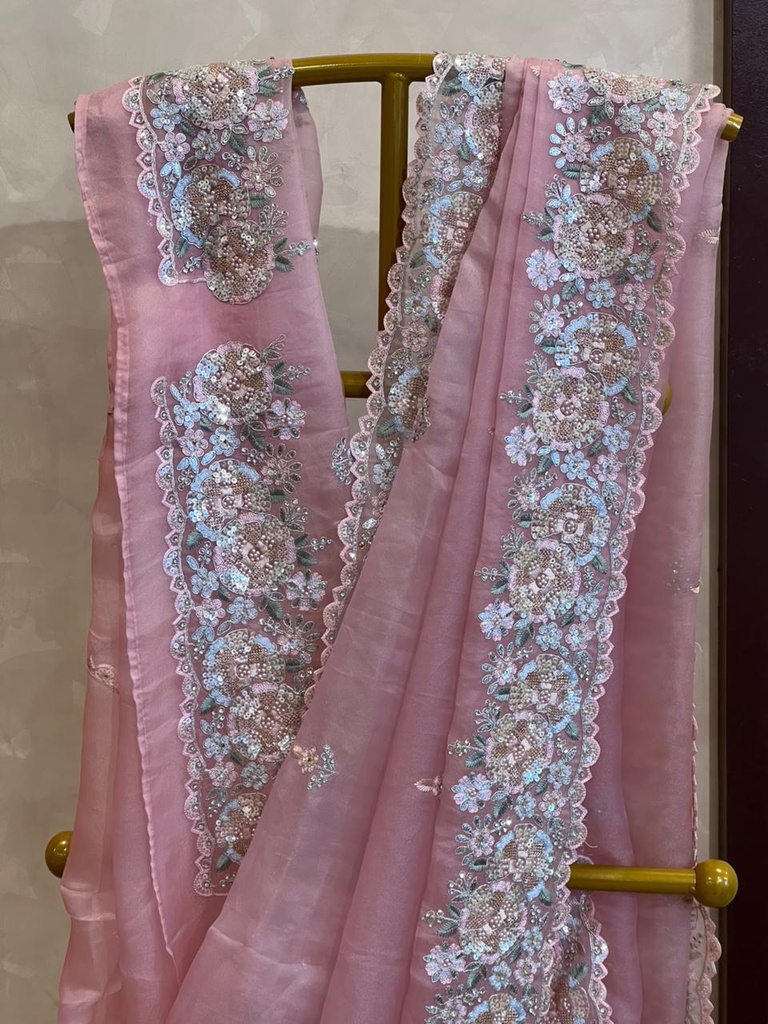 Soft Organza Embroidered Saree 5018