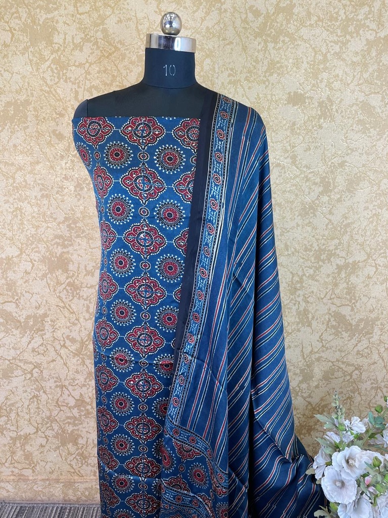 Ajrakh Modal Silk Top And Dupatta Set 5041