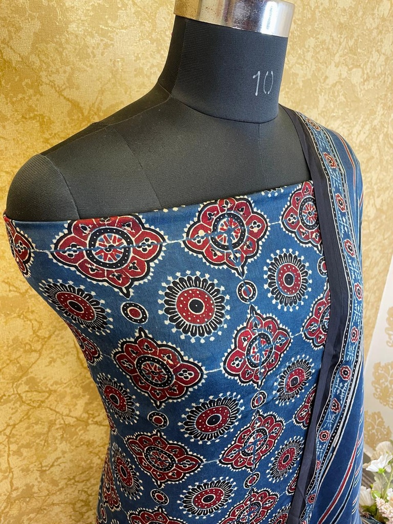 Ajrakh Modal Silk Top And Dupatta Set 5041