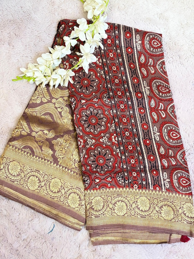 Ajrakh Dola Silk Sarees 5018 