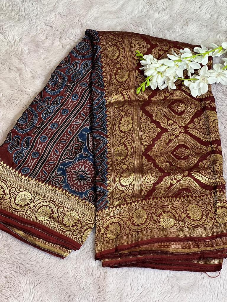 Ajrakh Dola Silk Sarees 5018  