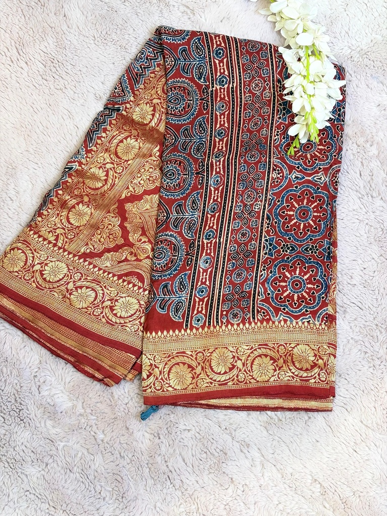 Ajrakh Dola Silk Sarees 5018 