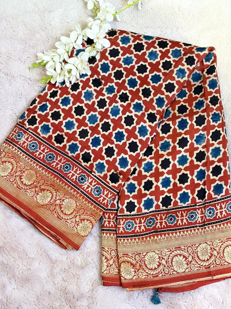 Ajrakh Dola Silk Sarees 5018 