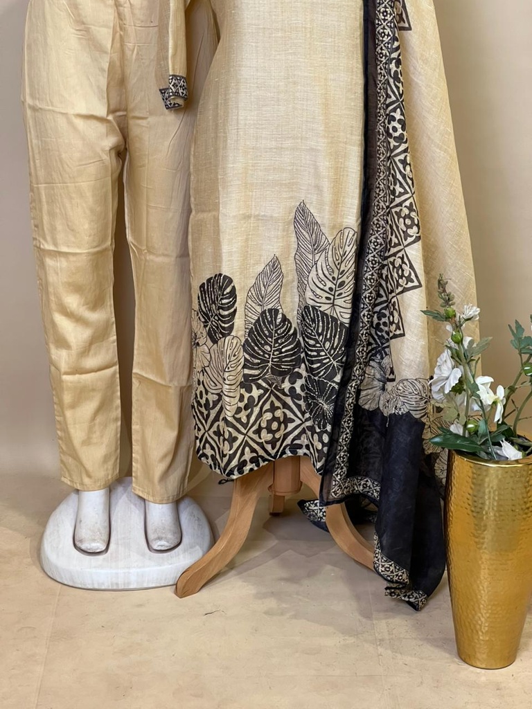 Linen Kurti Sets 5056 Cream
