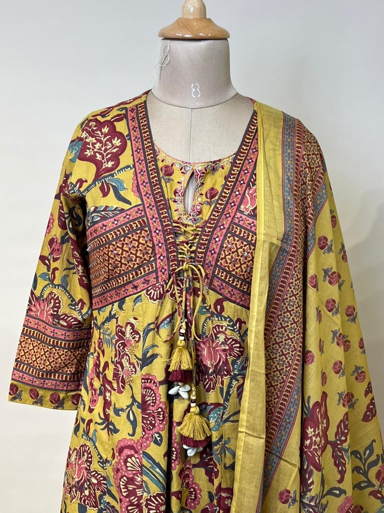  Premium Cotton Anarkali Kurti Set 5043