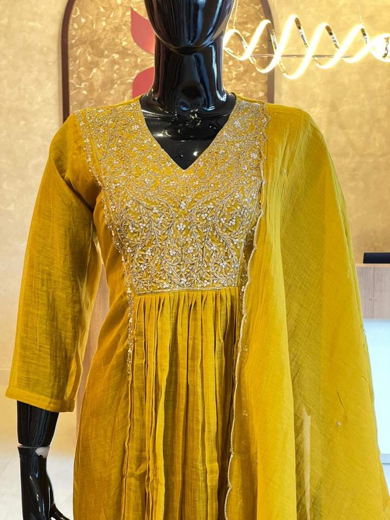 Premium Mul Chanderi Kurti Set 5046 Yellow