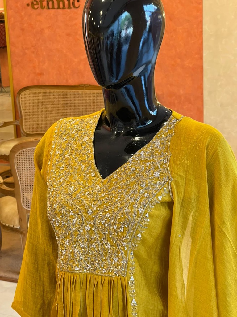 Premium Mul Chanderi Kurti Set 5046 Yellow