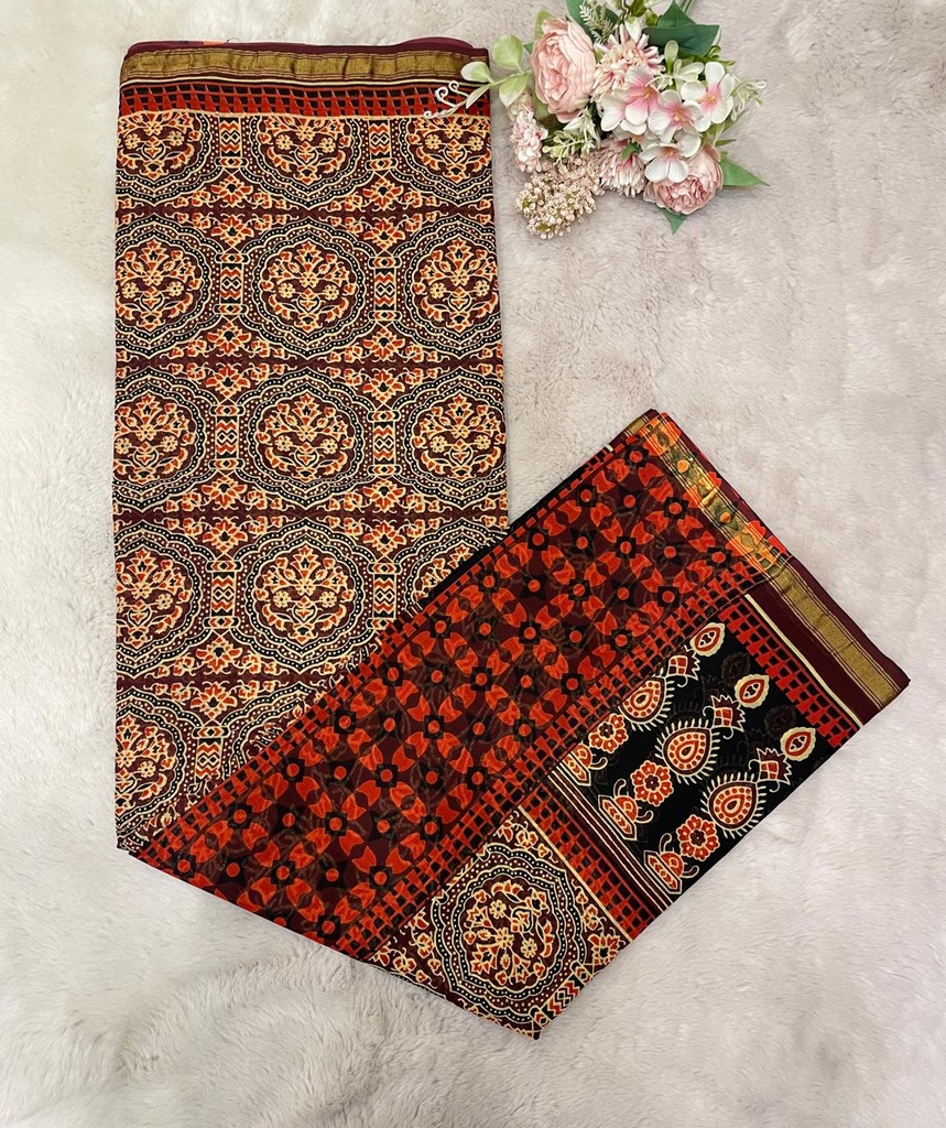 Ajrakh Cotton Sarees 5026