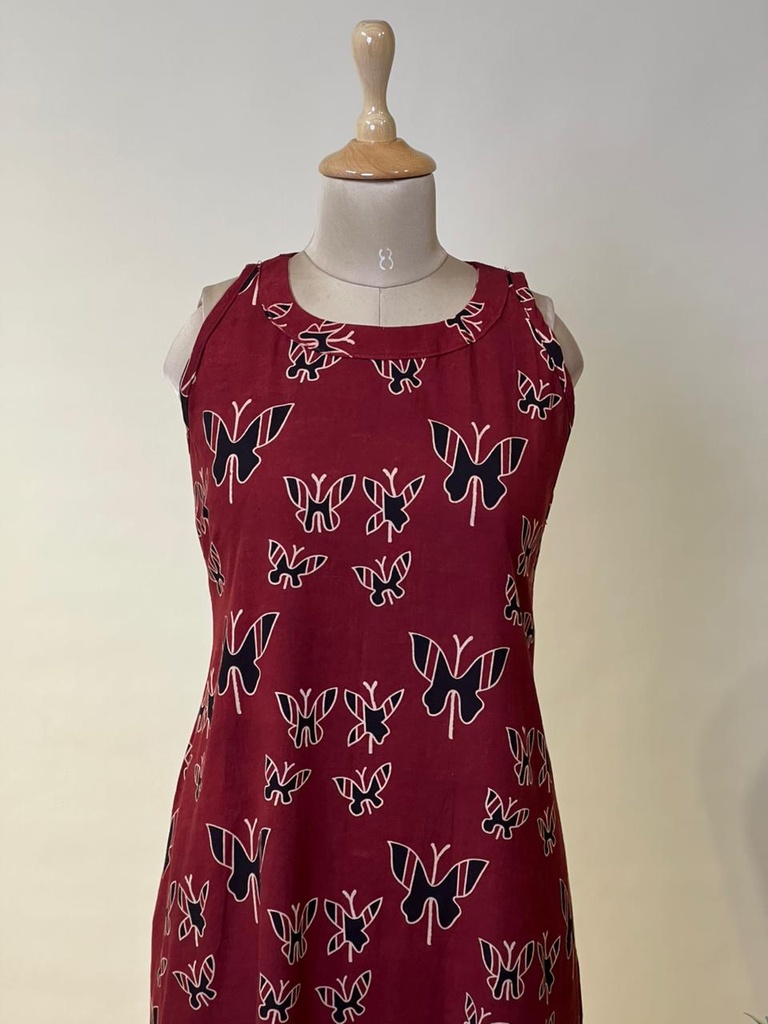 Ajrakh Cotton Kurti 5054 Maroon