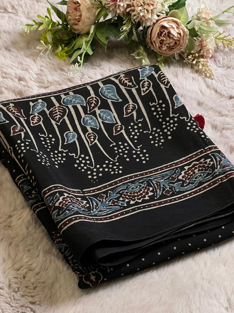 Ajrakh Chinon Sarees 5033 BLACK