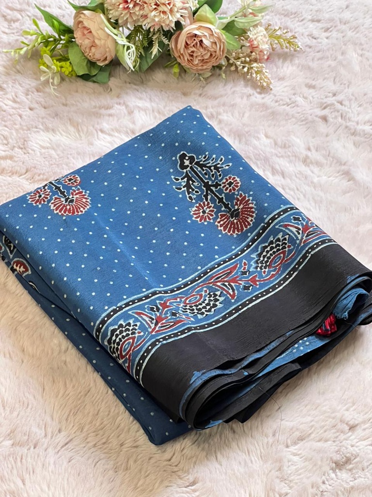 Ajrakh Chinon Sarees 5033 BLUE