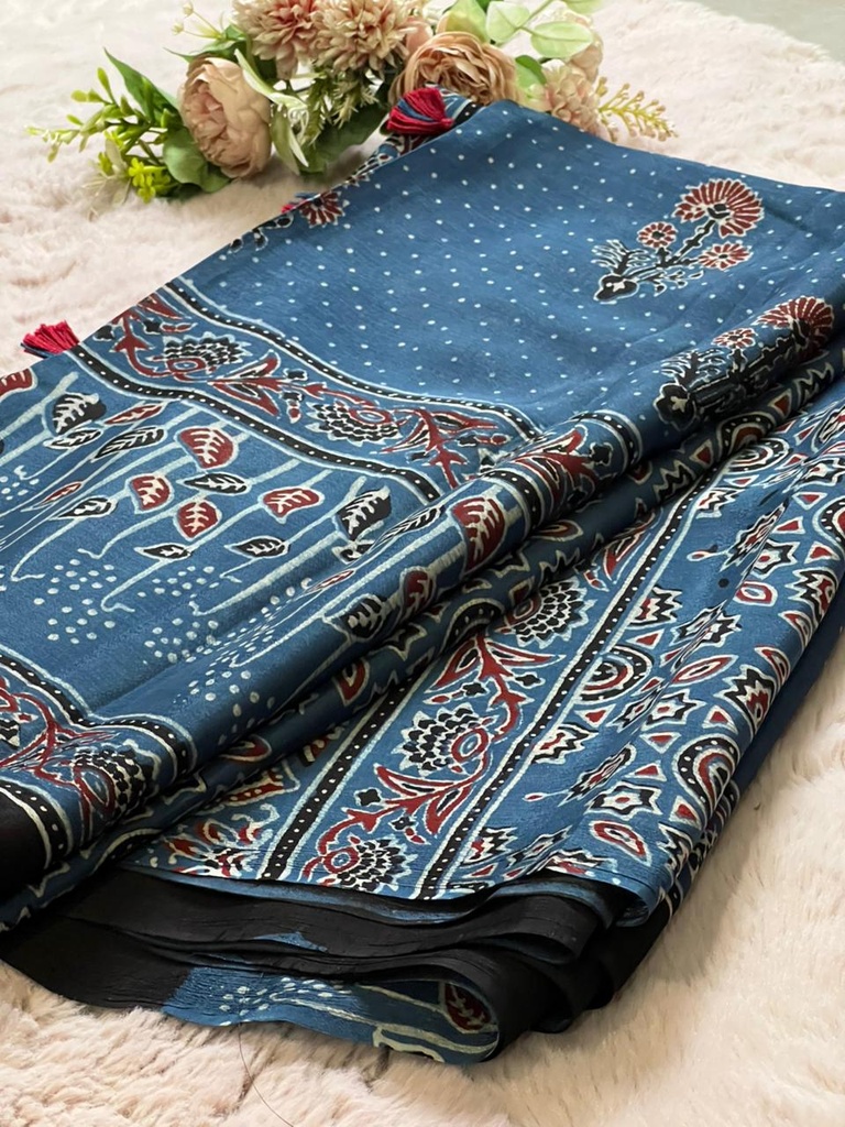 Ajrakh Chinon Sarees 5033 BLUE