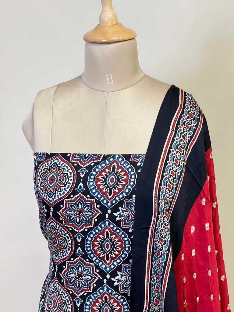 Bandhani Ajrakh Modal Silk Suits 5012 red