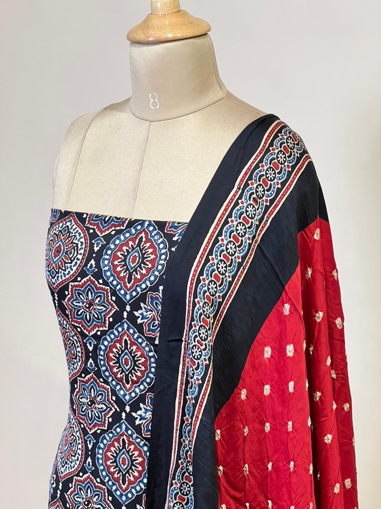 Bandhani Ajrakh Modal Silk Suits 5012 red