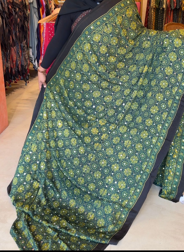 Ajrakh Silk Mirror Sarees 5036 GREEN Z