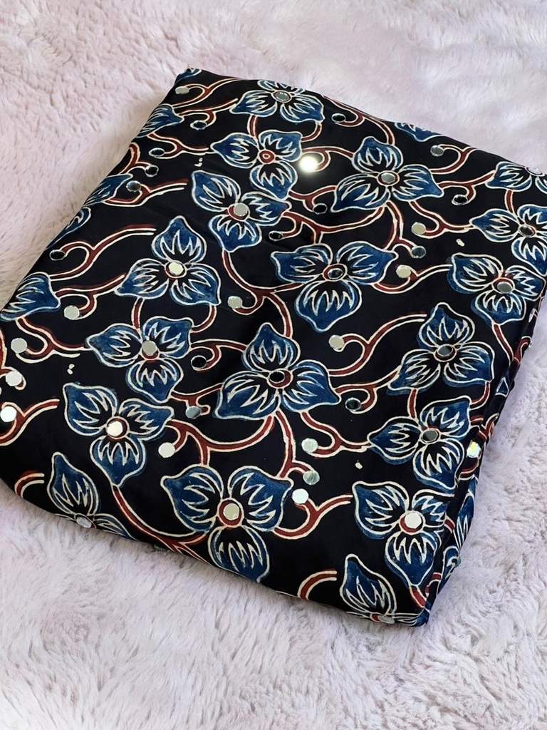 Ajrakh Silk Mirror Sarees 5036 BLACK 2