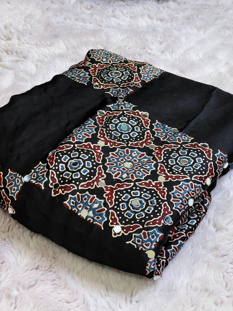 Ajrakh Silk Mirror Sarees 5036 BLACK Z