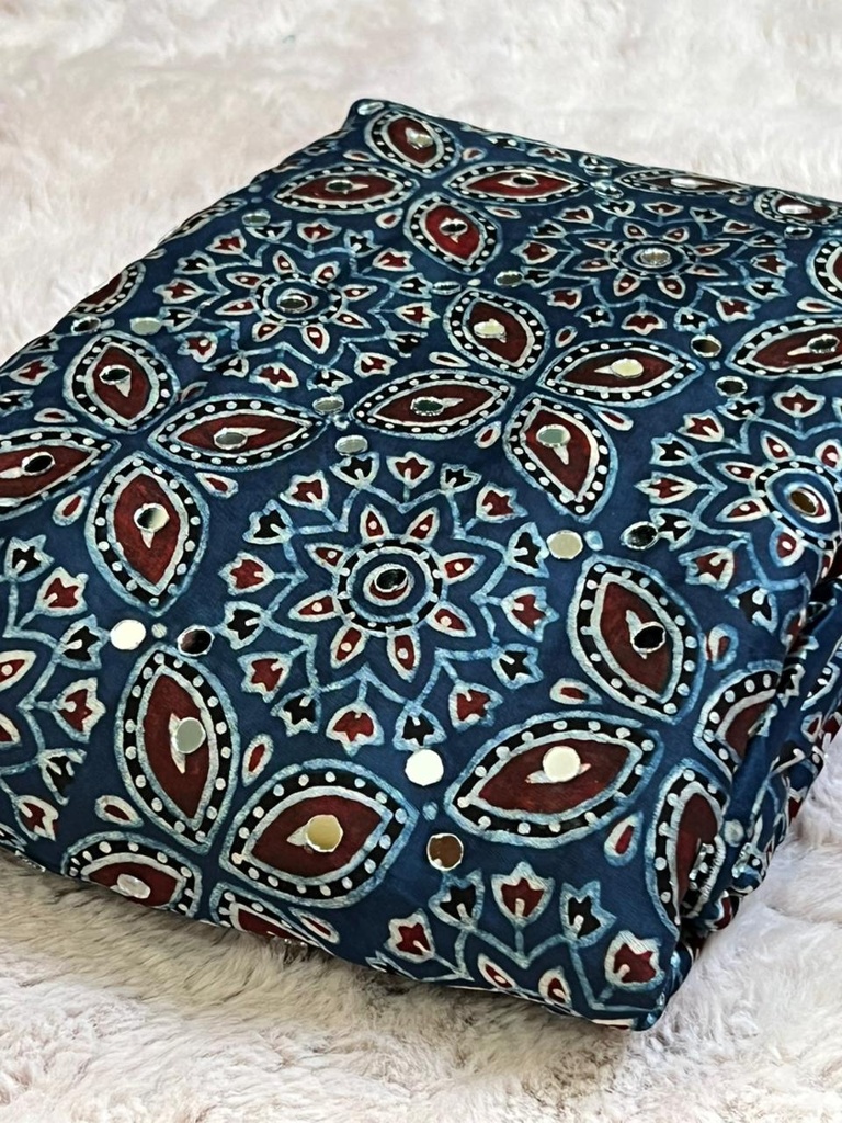 Ajrakh Silk Mirror Sarees 5036 BLUE Z