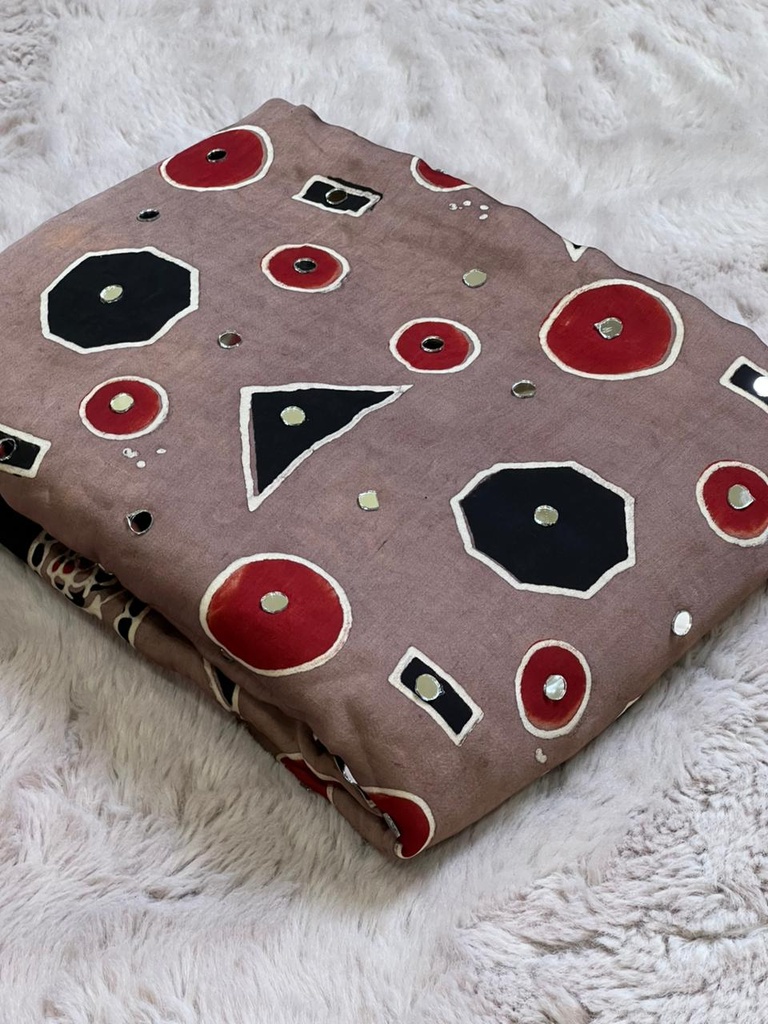 Ajrakh Silk Mirror Sarees 5036 BROWN 1