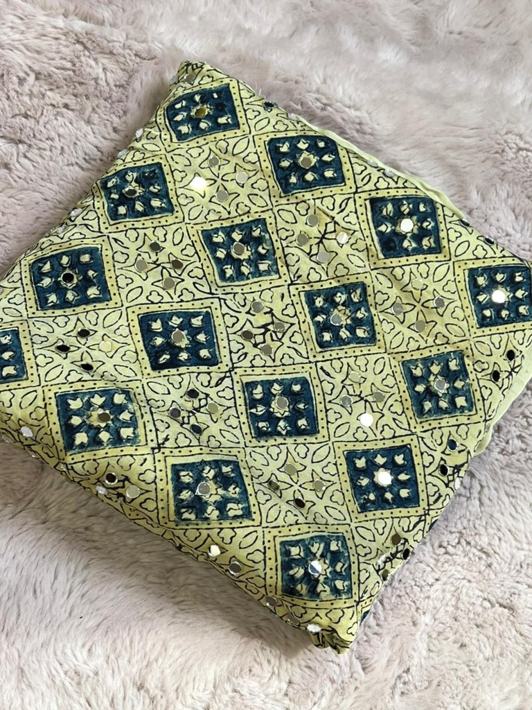 Ajrakh Silk Mirror Sarees 5036 IVORY
