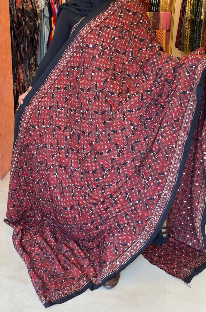 Ajrakh Silk Mirror Sarees 5036 RED Z1
