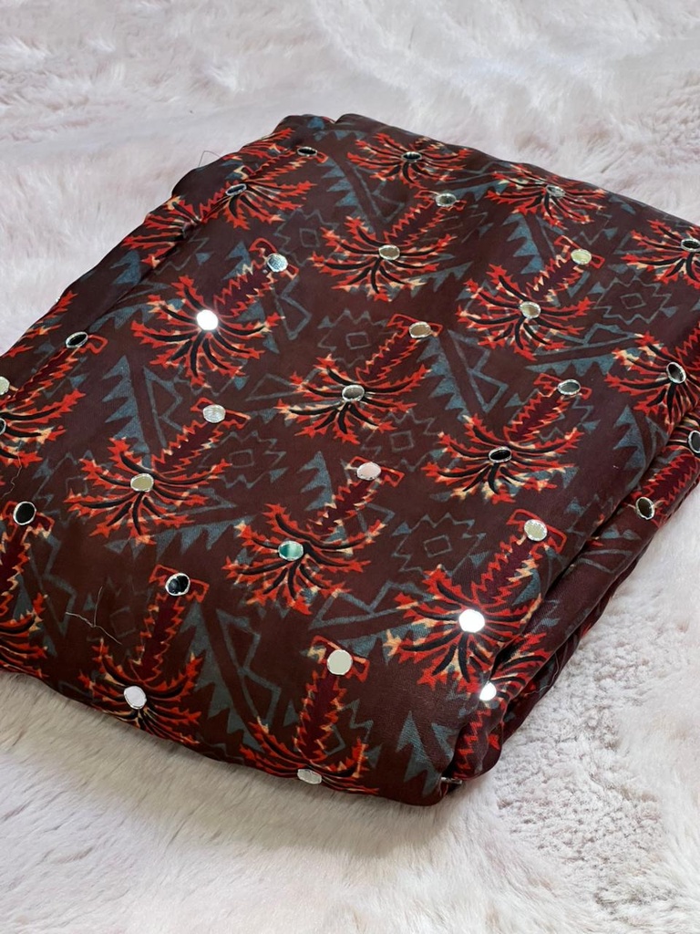 Ajrakh Silk Mirror Sarees 5036 BROWN Z