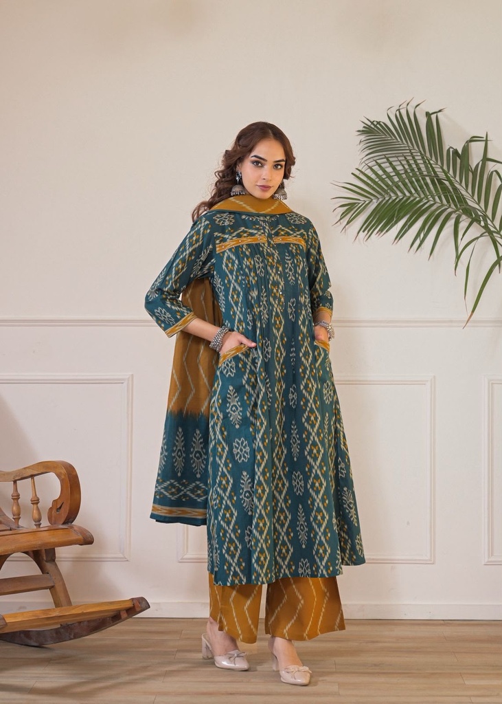 Ikkat Cotton Kurti Sets 5043