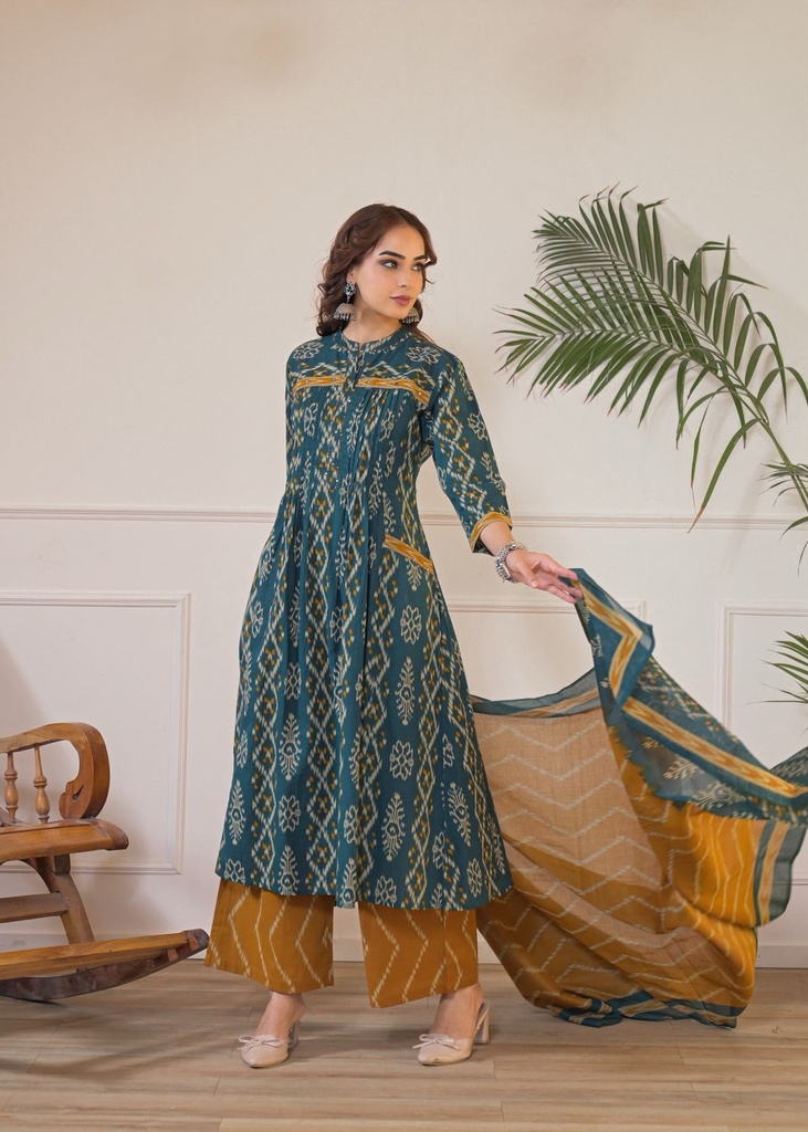 Ikkat Cotton Kurti Sets 5043