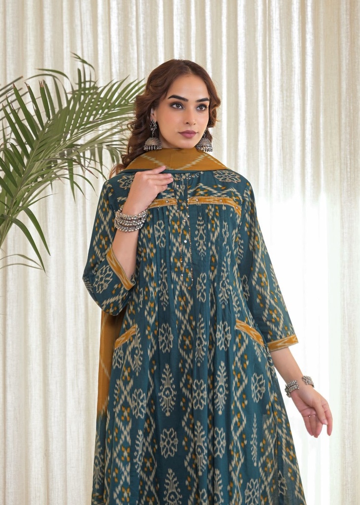 Ikkat Cotton Kurti Sets 5043