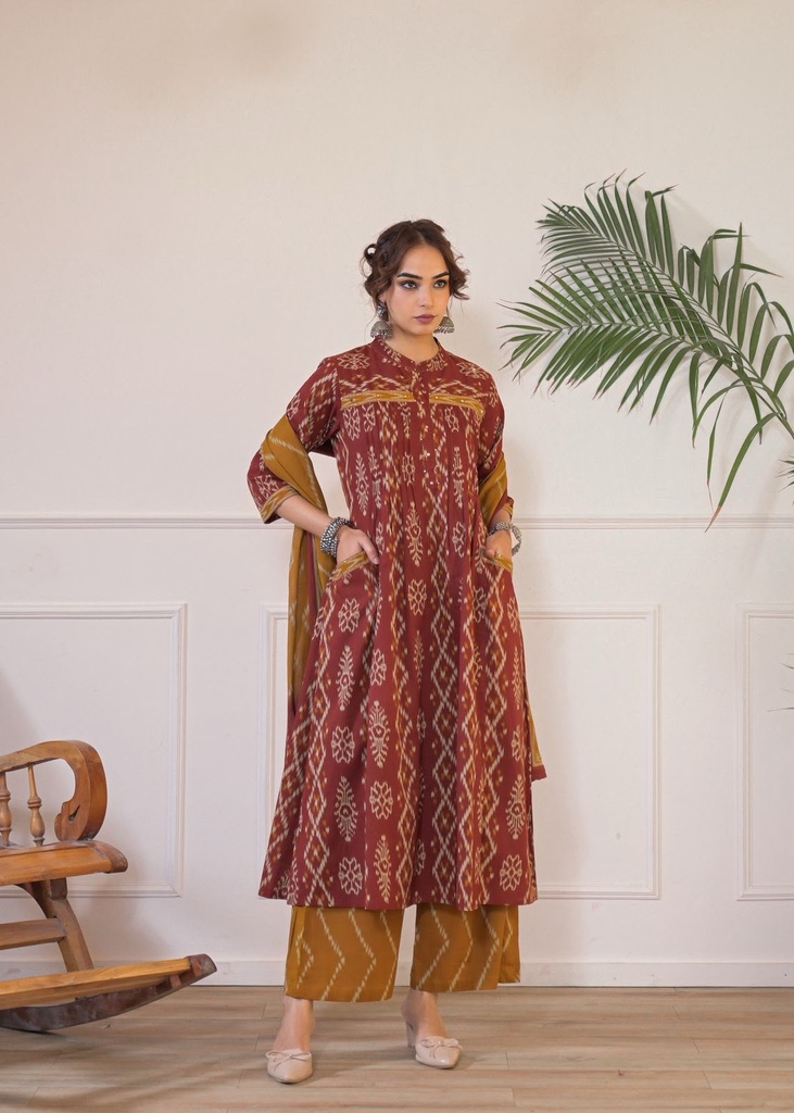 Ikkat Cotton Kurti Sets 5043