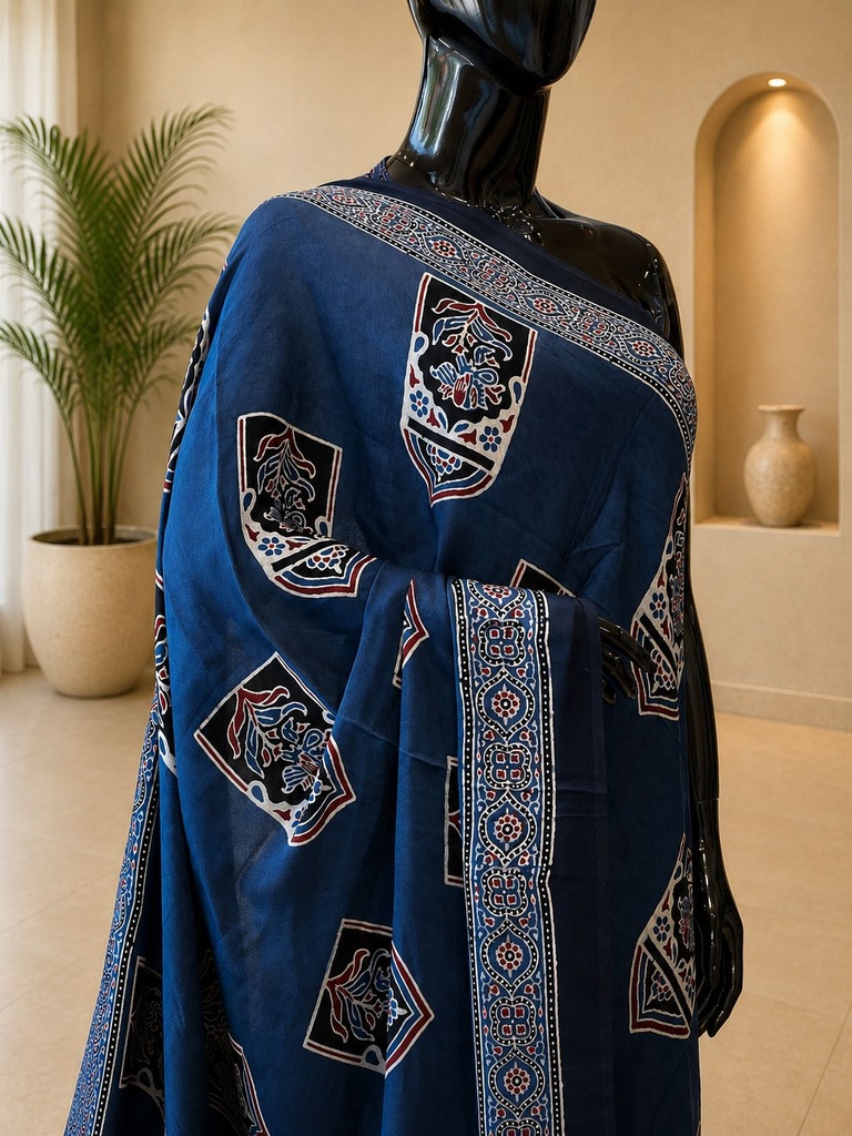 Ajrakh Modal Silk Sarees 4243 S18