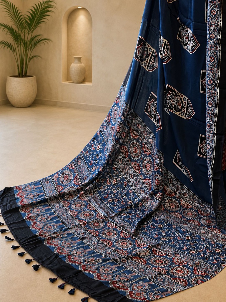 Ajrakh Modal Silk Sarees 4243 S18