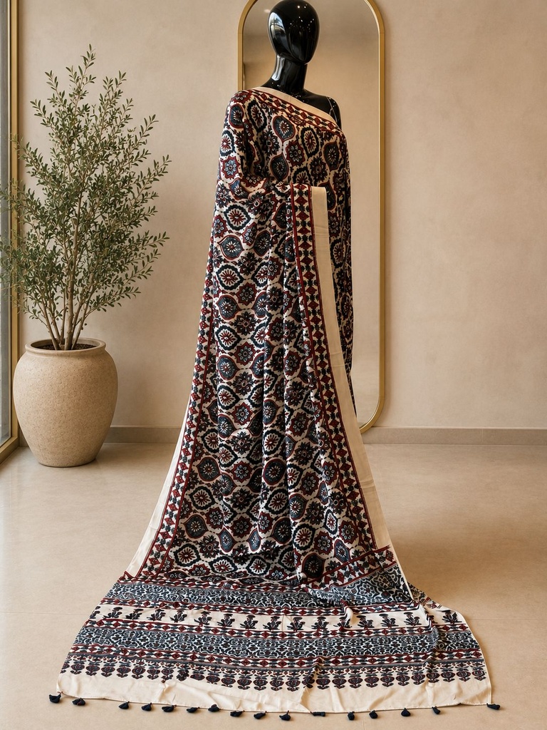Ajrakh Modal Silk Sarees 4243 S23