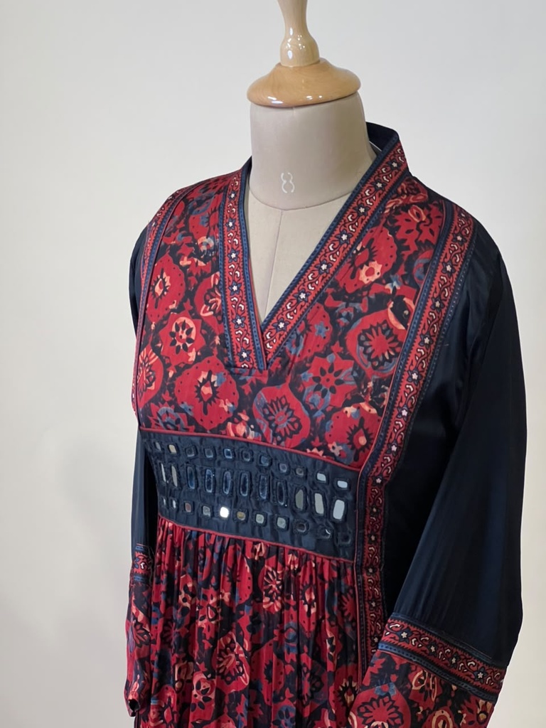 Ajrakh Modal Silk Aline Kurti 5053 BLACK