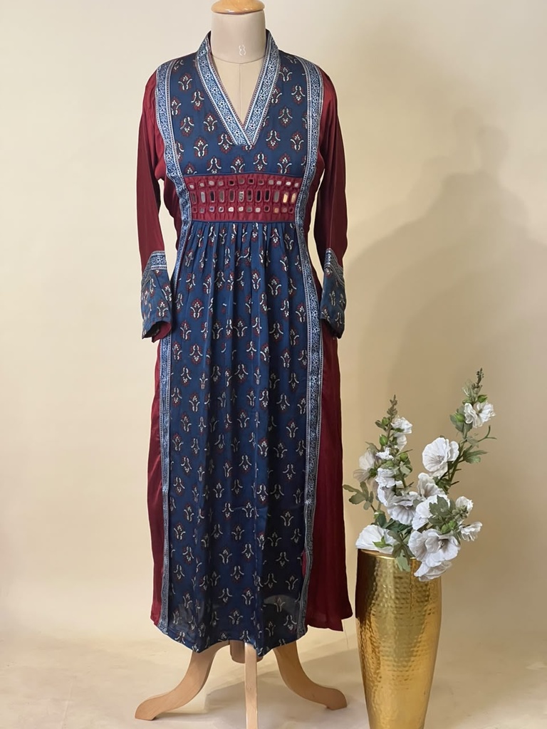 Ajrakh Modal Silk Aline Kurti 5053 BLUE